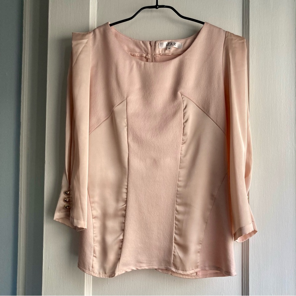 Korean Pink Peach Puff Shoulder Satin Blouse